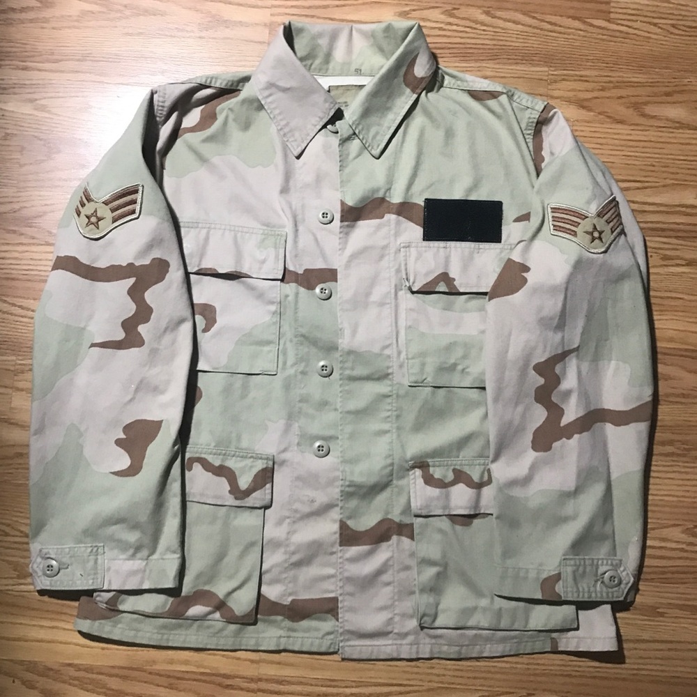 US Air Force True Vintage Canvas Button Up Shirt/Jacket Mens S Desert Camo